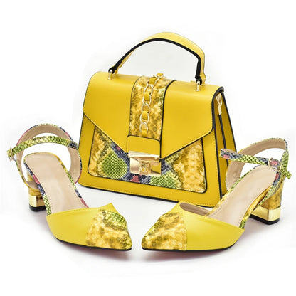 New Design Italian Shoe and Bag Set for Party In Women Ladies Shoes and Sandals Snake Print Heels Wedding Shoes for Women Bride