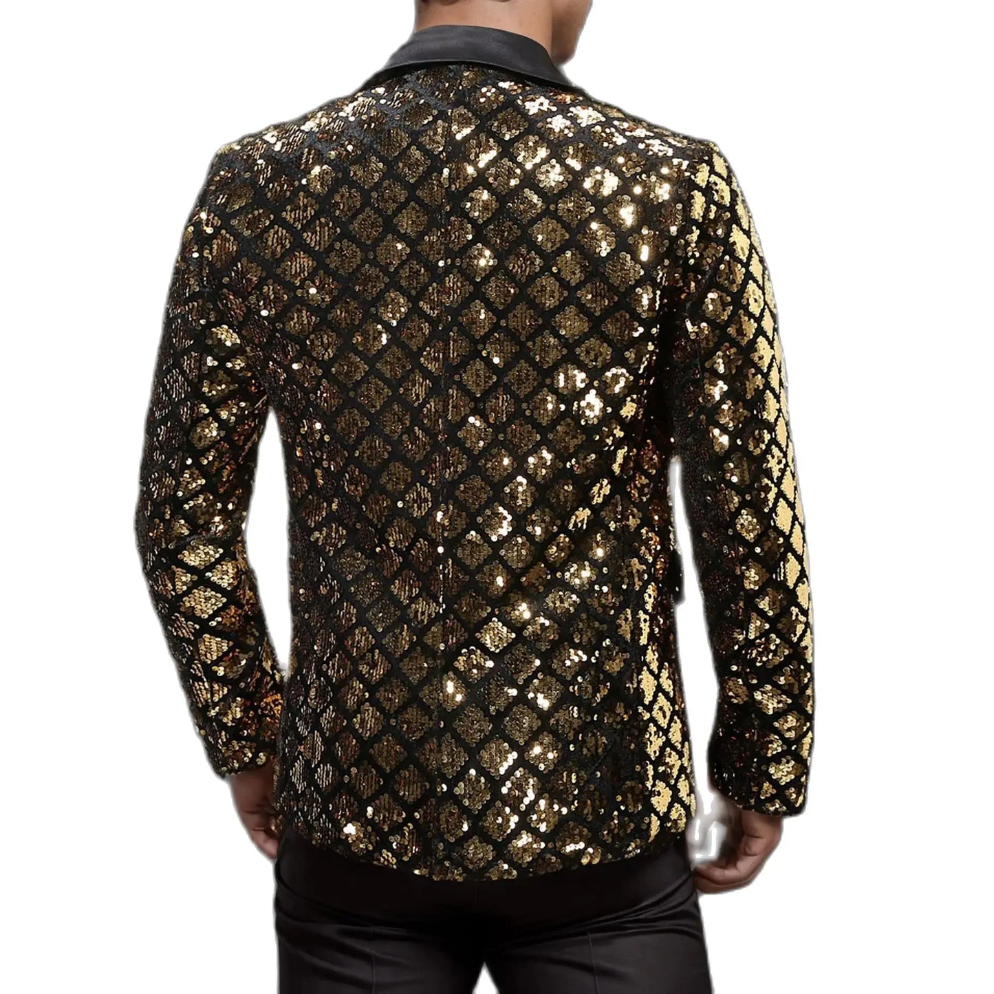 Men's Gold Suit Jacket, Wedding Party Dress Coat, Silver Blue Black Round Metallic Sequin Decoration Blazers.
