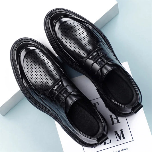 2026 New Men's Breathable Hollow Out Leather Oxford Shoes Formal Business Dress Shoes for Man Summer Autumn Platform Shoe Male