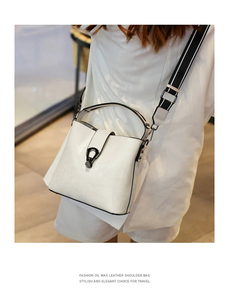 Real Cowhide Leather Women's New Bucket Bag Lady Fashion Single Shoulder Messenger Bag Versatile Handbag Casual Crossbody Bags