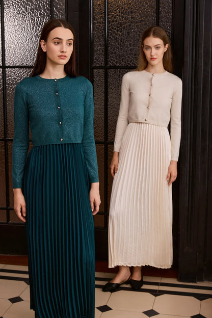 AP Women 2026 Autumn and Winter New Design Shine Cardigan and Pleated Slip Dress Elegant Lady Clothing