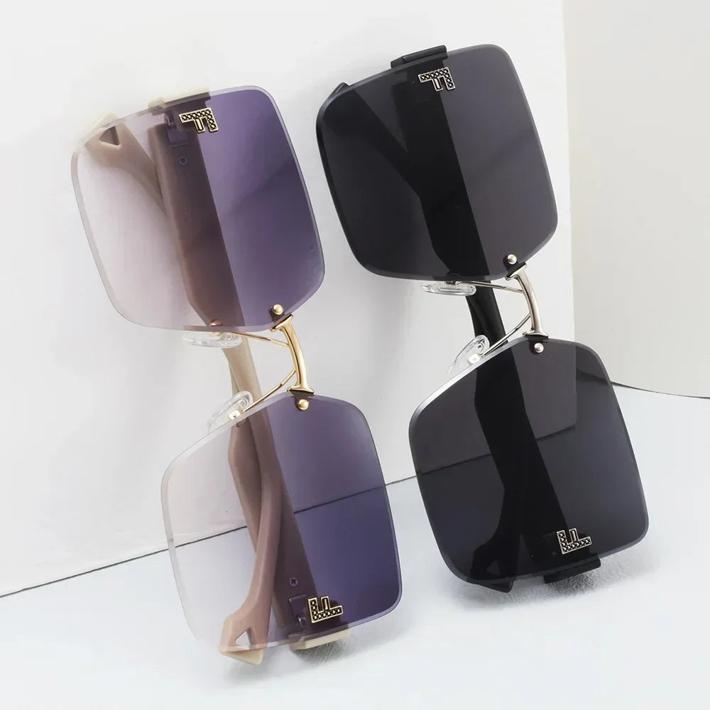 2025 New Fashion Gradient Sunglasses Women Square POLARIZED Ladies Sun Glasses Girls Rimless Vintage Luxury UV400 Gafas De Sol
