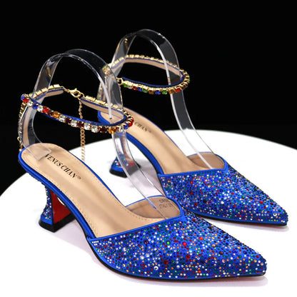 2023 Pointed Toe Heels Wedding Shoes for Women Bride Full Drilling Design Shoes With Matching Handbags for Ladies