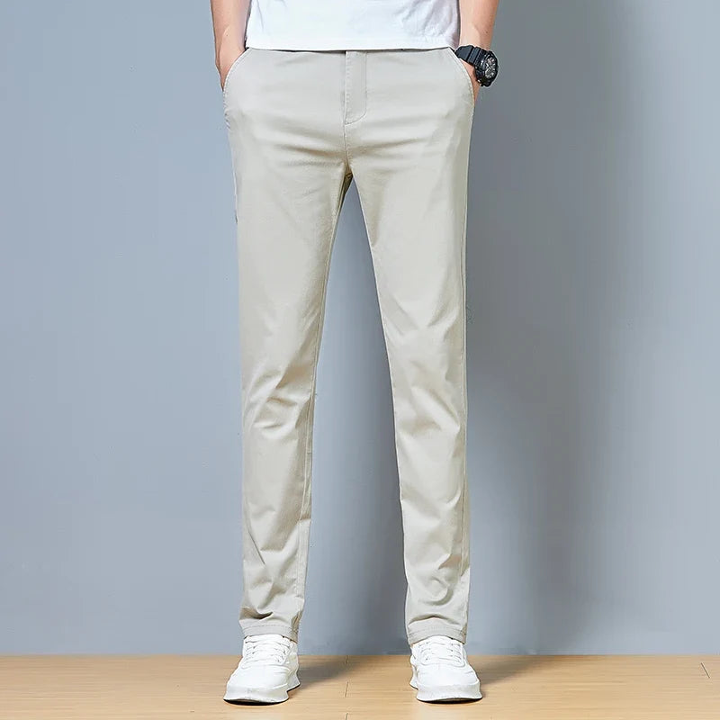 Top Grade Cotton New Brand Casual Fashion Relax Fit Long Dress Pants Korean Straight Business Trousers Office Mens Clothing 2026