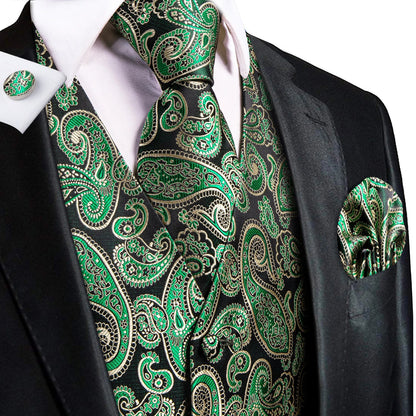 Green Mint Purple Mens Silk Vest Tie Jacquard Autumn Spring Suit Waistcoat Jacket Necktie Hanky Cufflinks for Men Wedding