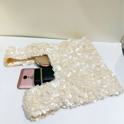 Elegant White Sequin Clutch Evening Bag for Women Mini Hobo Handbag Bridal Party Prom Dress Accessory Female Wedding Purse