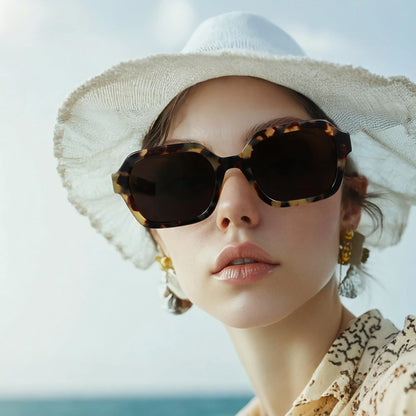 Retro Polarized Hexagon Sunglasses for Women Classic Vintage Square Sun Glasses Acetate Shades UV400 Protection