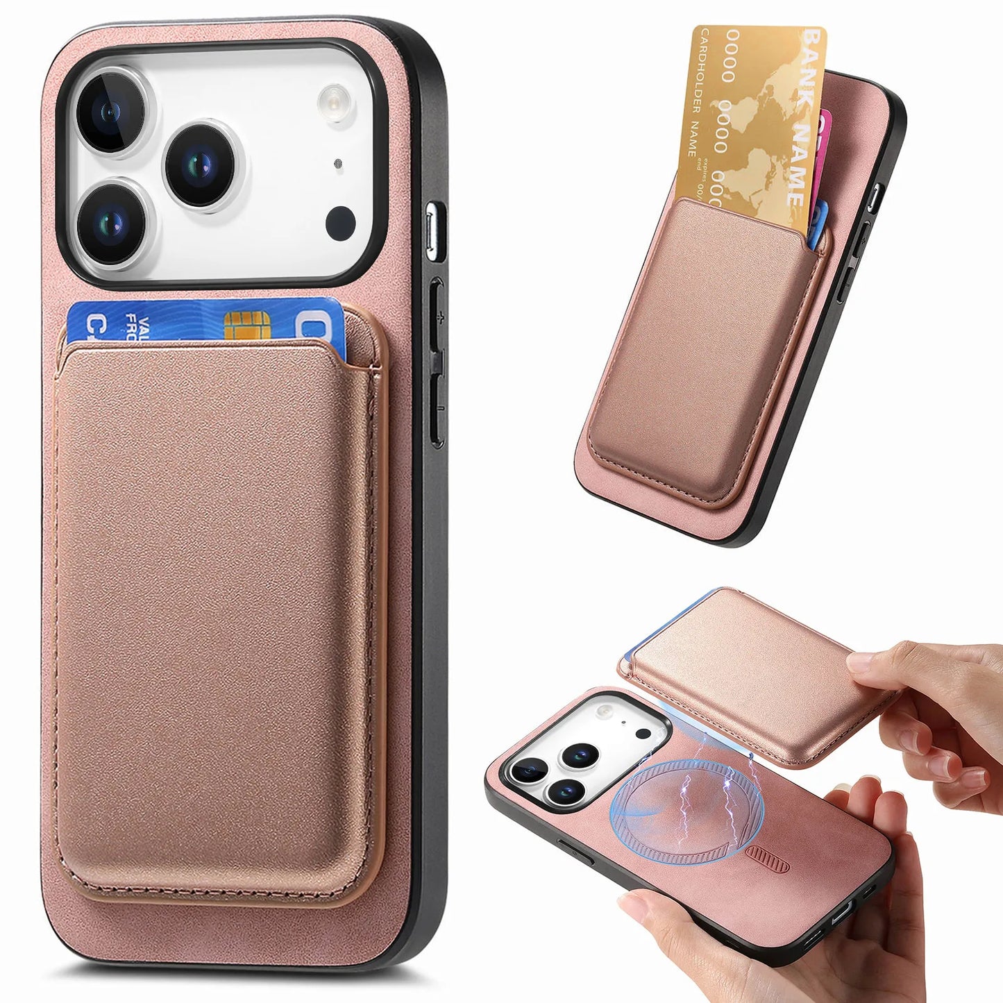 حافظة جلدية مغناطيسية قابلة للفصل 2 في 1 مع فتحات بطاقات لهاتف iPhone 17 Pro Max 16 Plus 15 14 13 12 11 17air 16E غطاء قابل للطي