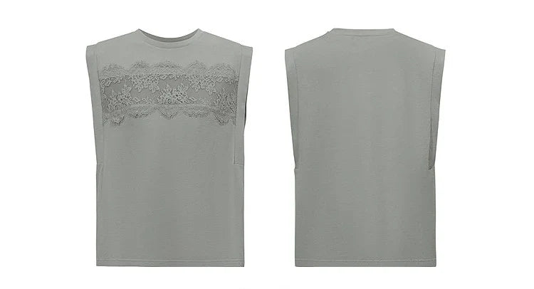 Women's Top 2026 Summer New Round Neck Lace Trim 100% Cotton Tank Tee Loose Casual Sleeveless T-Shirt For Women 12622139