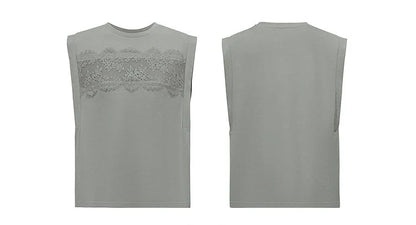 Women's Top 2026 Summer New Round Neck Lace Trim 100% Cotton Tank Tee Loose Casual Sleeveless T-Shirt For Women 12622139