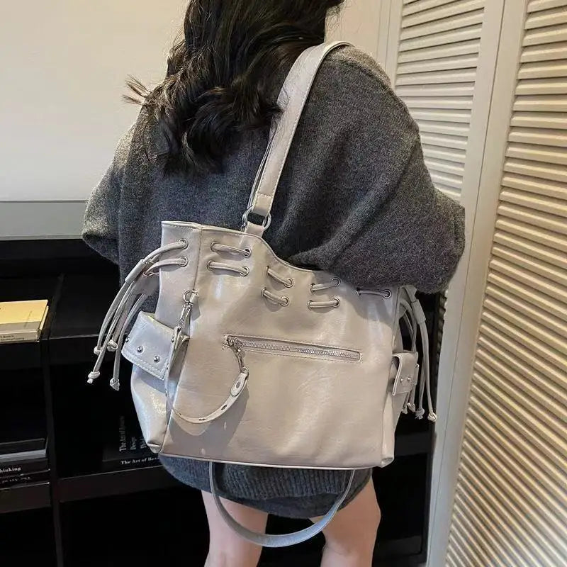 Japanese Harajuku Style PU Leather Y2k Cool Large Capacity Handbag Shoulder Bag Women's Bag Purses Women Hand Bags