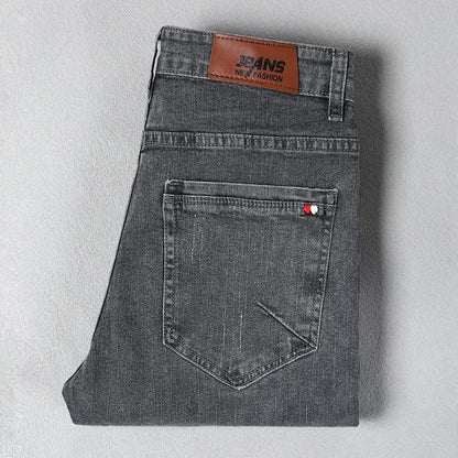 Spring Autumn Men's Stretch Slim Fit Jeans Gray Korean Fashion Skinny Small Straight Denim Pants Casual Trousers Male Clothes