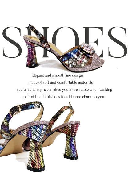 Nigerian-Inspired Rhinestone High Heels With Colourful Bucket Bag Fashionable Womens Footwear And Accessories Set