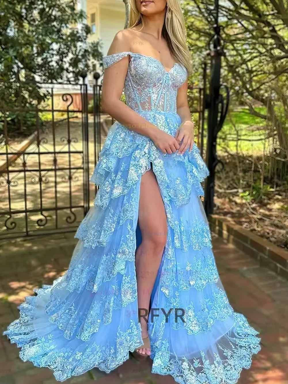 Purple Evening Gown Beach Sequin Tiered Prom Dress Spaghetti Strap Pleats Appliques Evening Dress with Side Slit Customized