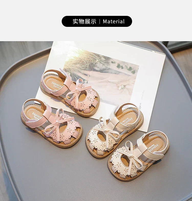Summer Baby Girls Sandals Cut-Outs Lace Princess Shoes Children Sandals Anti Slip Soft Sole Toddler Kids Beach Shoes Size 21-30