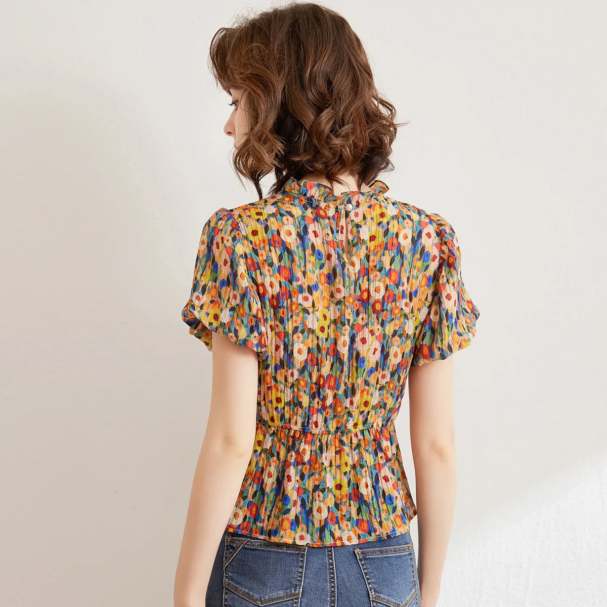 Floral Shirt 2026 Summer Women's Blouse French Style O Neck Short Sleeve Elegant Blouses Pullover Top