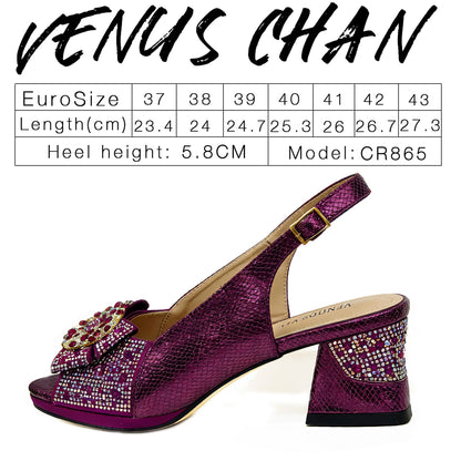 2026 Elegant Rhinestone Peep Toe High Heels for Women - Italian Design Purple Sandals with Matching Handbags