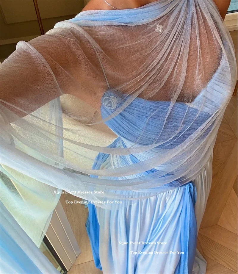 Elegant Blue Chiffon Evening Dresses Sweetheart Scarf A-Line Long Prom Dresses Pleated Sleeveless Prom Gowns 2025 Customiz