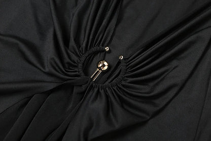 Ruched Elegant Maxi Dress Women Daily Casual Fashion Skinny Full Sleeve Solid Gown Midnight Prom Party Long Bodycon