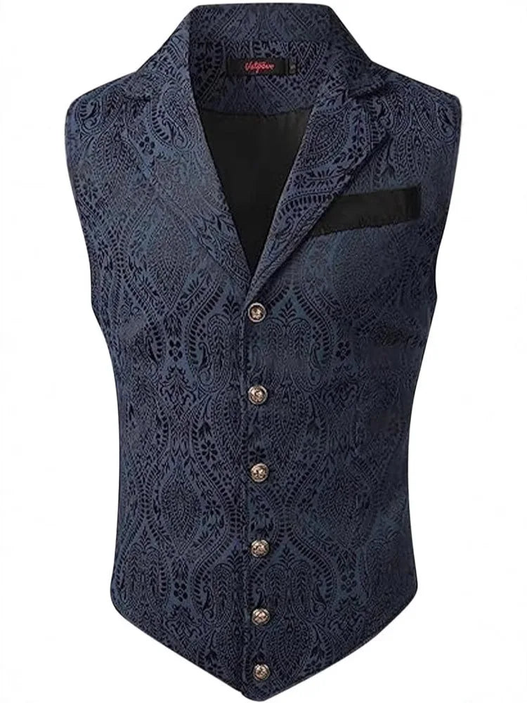 Victorian Floral Jacquard Men Suit Vest Formal Business Lapel Single Breasted Slim Fit Waistcoat Wedding Banquet Party Tops