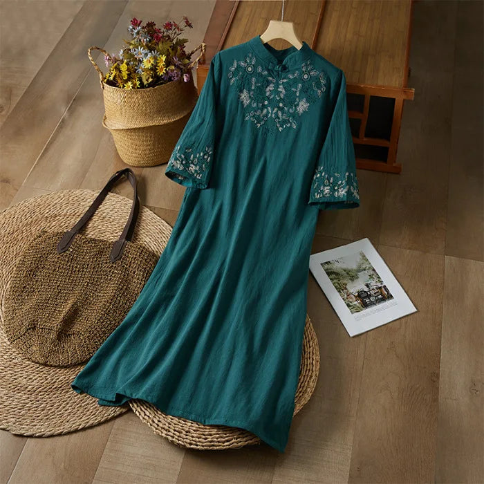 Embroidery Ethnic Style Fashion Clothes Vintage Cotton Linen Streetwear Harajuku Chinese Style Summer Dress for Women Clothing