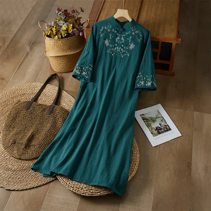 Embroidery Ethnic Style Fashion Clothes Vintage Cotton Linen Streetwear Harajuku Chinese Style Summer Dress for Women Clothing