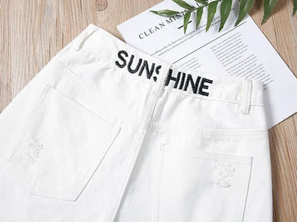 Women Tassels Denim Shorts Korean Fashion Letter Embroidery Wide Leg Shorts Casual Streetwear High Waist Female Shorts