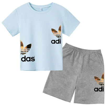 Kids Summer Leisure Letter 2pcs O-neck Short Sleeve T-shirts+Pants Suits 3-13 Years Boys Girls Casual Outfits Children Clothes