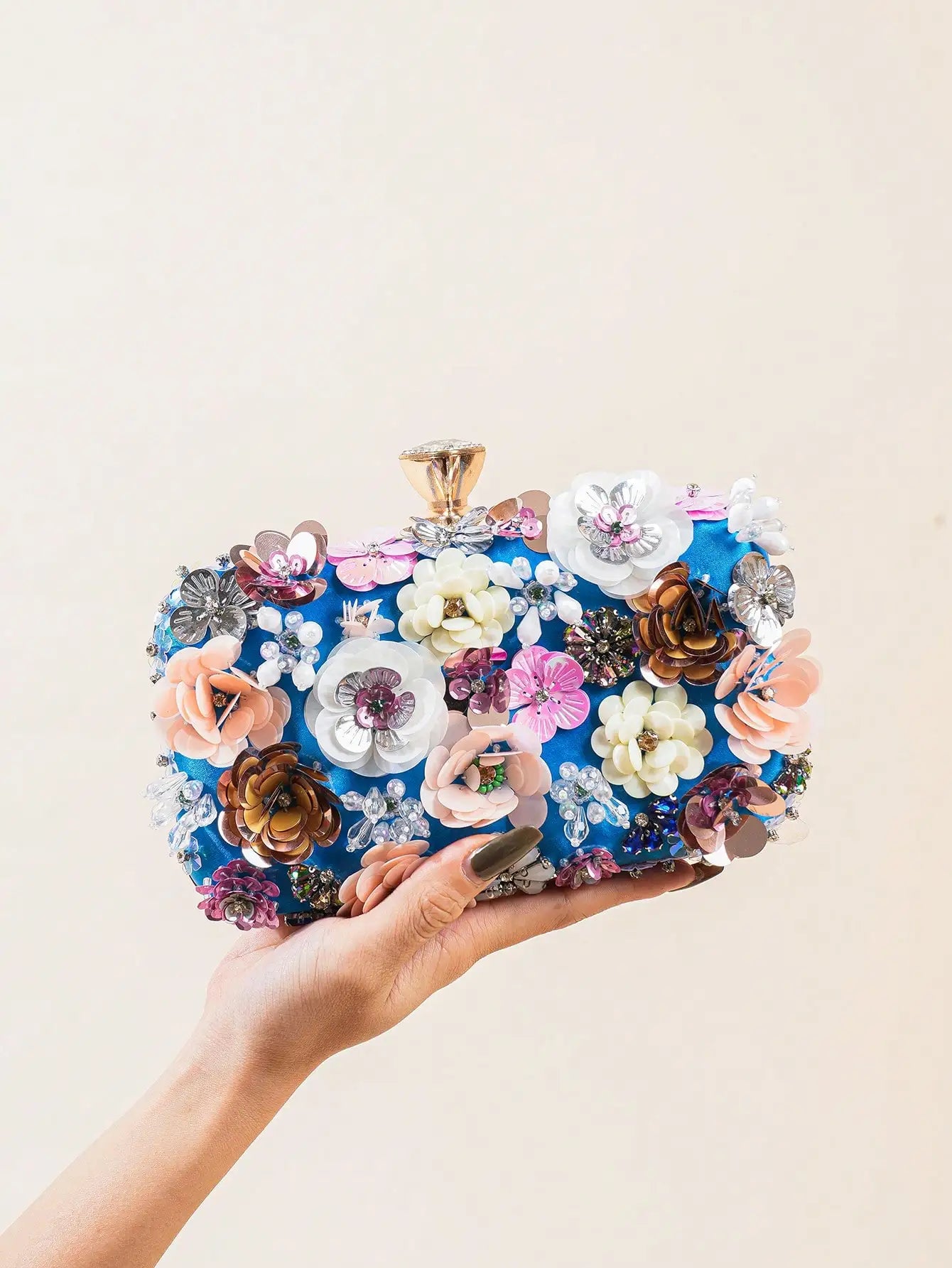 I PC Black Elegant Floral Beaded Clutch, classic Banquet Purse,Women's Fashion Evening Bag Foren Wedding Party Prom