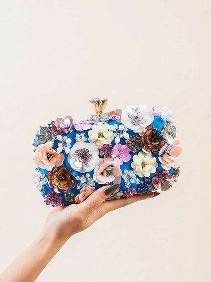 I PC Black Elegant Floral Beaded Clutch, classic Banquet Purse,Women's Fashion Evening Bag Foren Wedding Party Prom