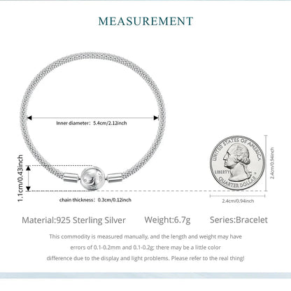 925 Sterling Silver Star and Moon Basic Bracelet Round Charm Bangle for Women Minimalist Eternal Love Gift Wrist Decor