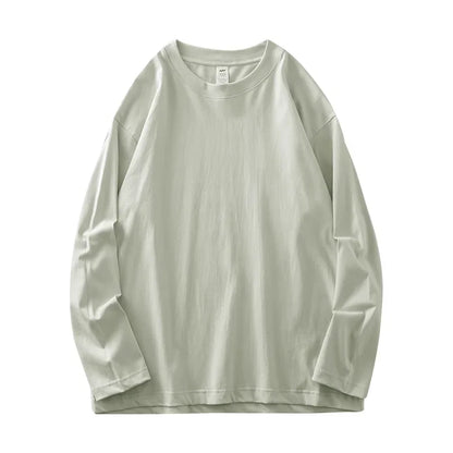 Men's 260G Long Sleeve T Shirts 2025 Spring Pure Cotton Solid Color Basic Crew-Neck Undershirt Men's Loose Tops 11 Color