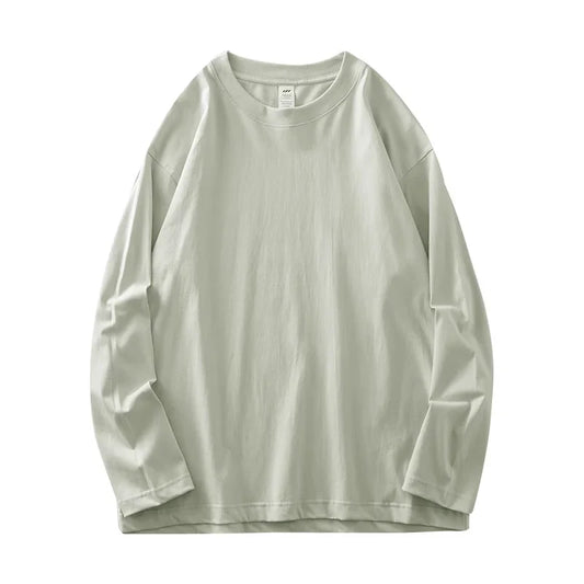 Men's 260G Long Sleeve T Shirts 2025 Spring Pure Cotton Solid Color Basic Crew-Neck Undershirt Men's Loose Tops 11 Color