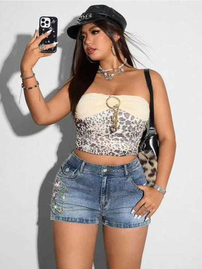 Casual Daily Plus Size Blue Embroidered Denim Shorts 2026 Summer Y2K American Streetwear Thin Korean Split Hem Womens Shorts