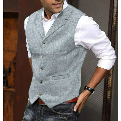 Business Suit Vest Man British Retro V-neck Male Vest Slim Solid Color Single-breasted Workwear Casual Men Waistcoat