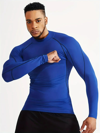 Fitness tight fitting men's long sleeved sports running basketball elastic base shirt with quick absorption and sweat wicking pr