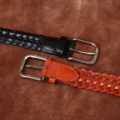 3.5CM Cowhide High Quality Genuine Leather Belts for Men Women Hand Woven Belt Strap Male Pin Buckle Jeans Cowboy Cintos Luxury