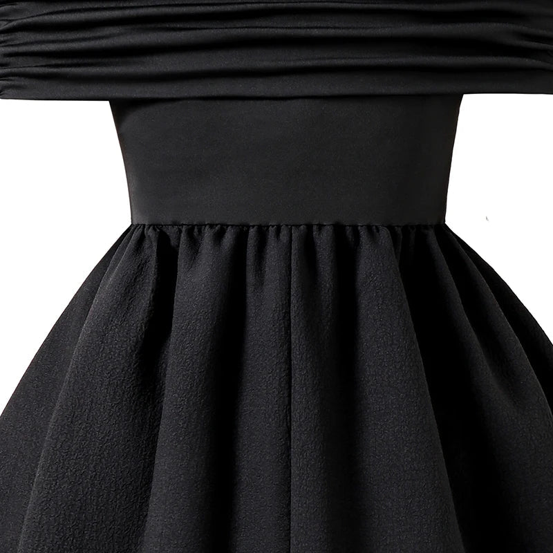 Kids Dress For Girls Black Solid Color Sling Short Sleeve Ruched Tiered Dress 8-12 Years Summer Frenchy Simple Style Elegant