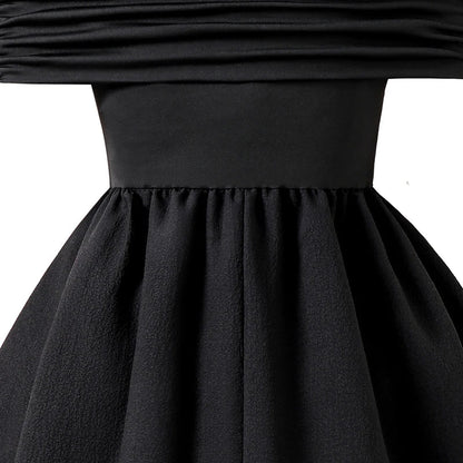 Kids Dress For Girls Black Solid Color Sling Short Sleeve Ruched Tiered Dress 8-12 Years Summer Frenchy Simple Style Elegant