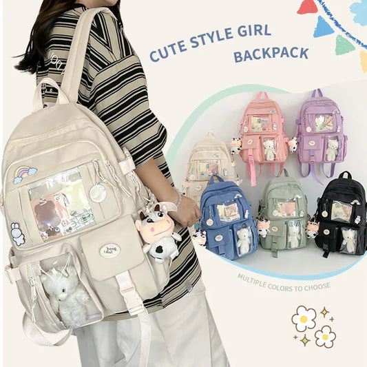 New Cute Nylon Backpack Suitable for Young Girls, Female Students, and Ladies, Multi-Pocket Student Backpack