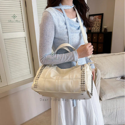 New Y2K Fashion Retro Rivet Tote Bag Women's High-end Handbag Large Capacity Motorcycle Shoulder Bag Daily Commute Crossbody Bag