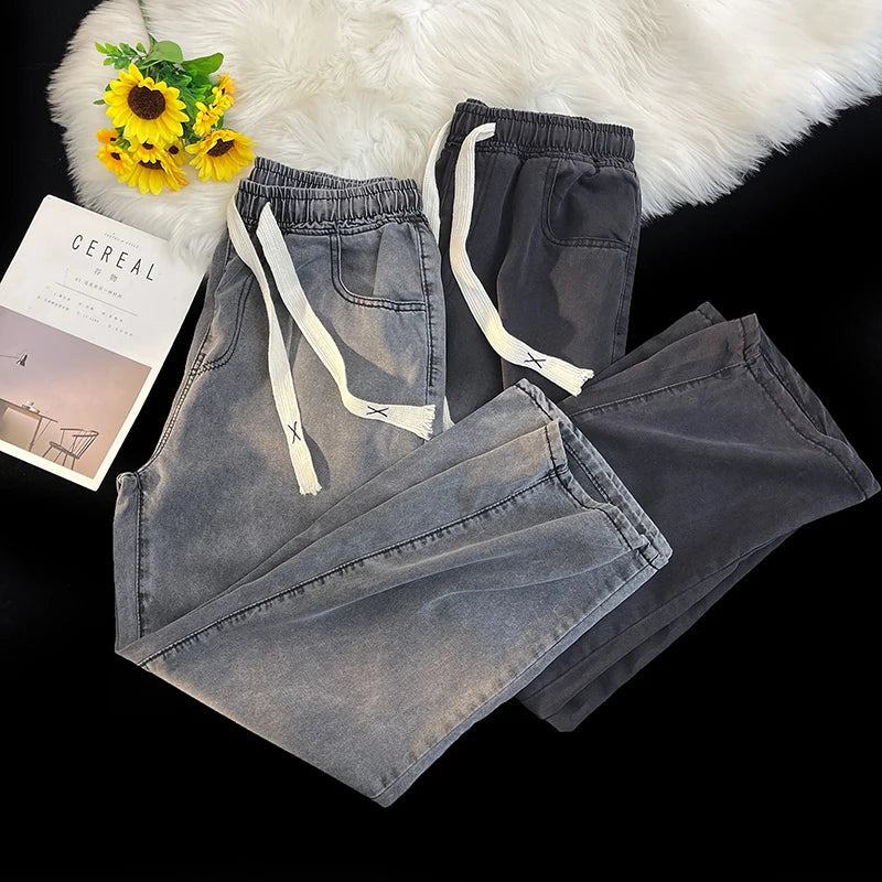 2026 New Spring Summer Men's Baggy Jeans Lyocell Fabric Wide Leg Pants Drawstring Trousers Male City Boy Plus Size S-4 5XL Y2K
