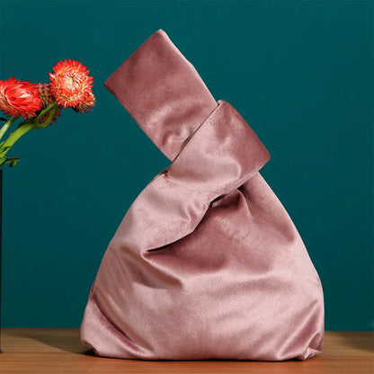 Portable Knot Wrist Bag Women Top Handle Bag Simple Purse Handbags Resuable Shopping Bag Phone Key Pouch Small Ladies Clutch Bag