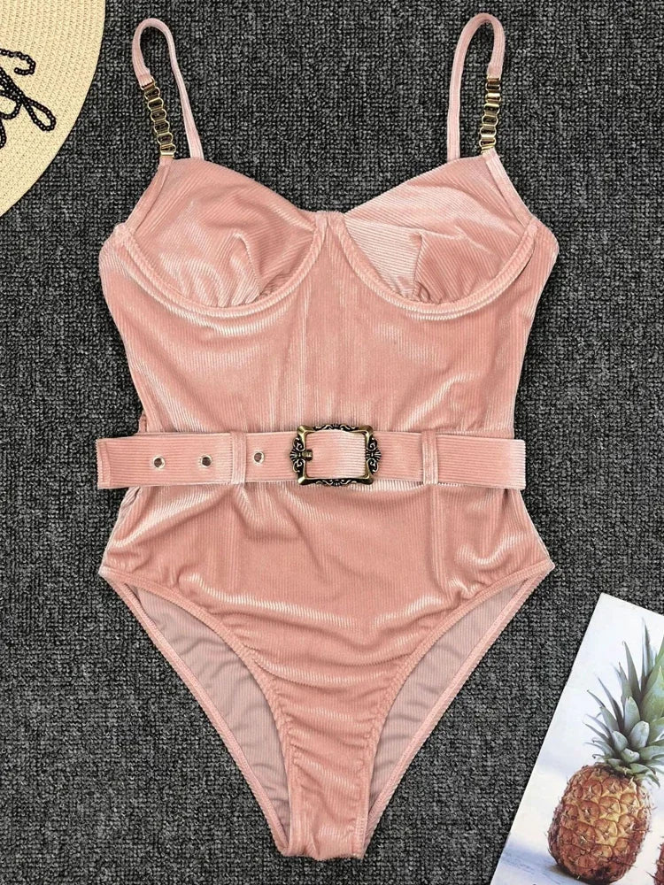 Sexy Push Up Underwire Swimwear Women Solid White Black Padded Buckle One Piece Swimsuit Beach Bathing Suit Bodysuit Monokini
