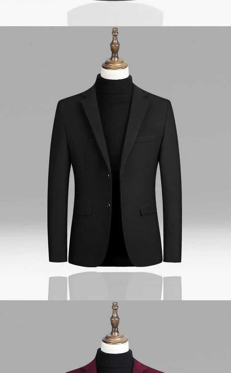 Brand Business Casual Wool Blazer Men 2026 Autumn and Winter New Solid Men Blazer Regular Fit Long Sleeve Blazers for Men