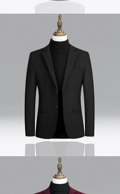 Brand Business Casual Wool Blazer Men 2026 Autumn and Winter New Solid Men Blazer Regular Fit Long Sleeve Blazers for Men