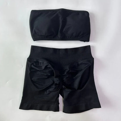2 Pieces Yoga Set Women Backless Bandeau Sports Bra Scrunch Shorts Yoga Clothing Workout Clothes Outfits Sets Gym Set