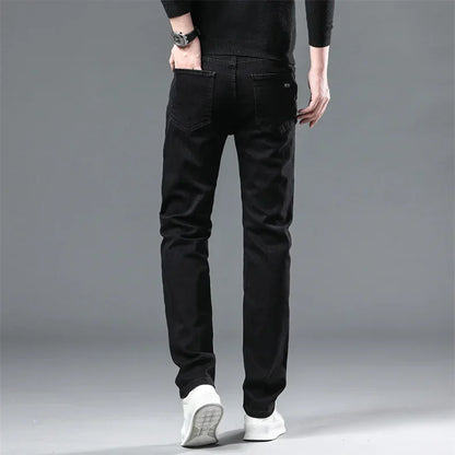 Winter Men Black Straight Stretch Denim Thick Velvet Pants Warm Jeans Casual Fleece Line Trousers Male Plus Size