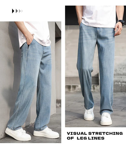 Thin Light Men's Summer Jeans Straight Fit Lyocell Denim Pants Male Elastic Elegant Casual New Style Stretch Relaxed Fit Telaxed