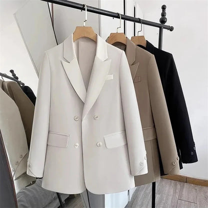 Women Blazers 2025 New Spring Autumn Loose Casual Suit Jackets Double Breasted Suit Collar Fashion Chic Cuff Design Female Tops